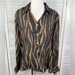 Impressions  Vintage 80's-90's Sheer Zebra/Cheetah Blouse w Removable Neck Tie-XL Photo 2