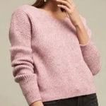 Anthropologie NEW Angel Of the North  Pink Heather Wool V-Neck Sweater Small Photo 0