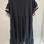 Crown & Ivy  Dress L Tiered Black Ric Rac Trim Short Sleeve Casual Boho Retro Photo 2