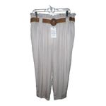 ZARA Tan High Waist Paperbag Cropped Pants Brown Raffia Belt Women Size XXL New Photo 2