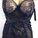 Tahari Blue Padded Sheer Camisole Lace Bra Corset Top 34B NEW Photo 0