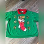 Blair VTG  NOEL Festive Green Christmas Sweater Stocking Red Collar Size XL Photo 1