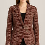 GP J Baker x H M Geometric Print Blazer Jacket Women US 6 Burgundy White Brown Photo 0