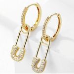 Safety Pin Zircon Earrings Gold Photo 0