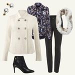 CAbi  Starry Night Print Ruffle Button Up Blouse Top Womens Size M Chiffon Career Photo 2