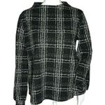 W5  Knit Top Black White Plaid Long Sleeve Wide Mock Neck Exposed Back Zip Photo 0