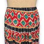 Vintage 90s Crinkle Maxi Skirt Red Teal Diamond Print Elastic Waist Tiered Black Size M Photo 5