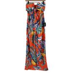 Lulus Jumpsuit Extra Small Luxe Luau Orange Tropical Floral NWT Strapless Beach Photo 1