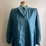 Fleet Street Vintage 80s Teal Blue Trench Coat Long Raincoat Size 10 Button Down Photo 2