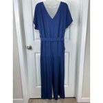 AnyBody Navy Blue V Neck Elastic Waist Wide Leg Jumpsuit Women Large Casual Photo 6