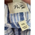 Per Se  PXL Blue Striped Linen Blend‎ Drawstring Waist Wide Leg Pants Photo 7
