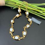 Trifari  Signed School Of Fish Goldtone Milk Glass Fish Link Statement Necklace Photo 0