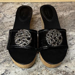 Coach  Judith Black Patent Leather Cork Wedge Sandals Photo 0