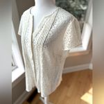 Van Heusen  Ivory Cream Eyelet Lace V Neck Button Down Short Sleeve Blouse Large Photo 1