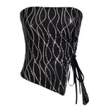 SheIn Going Out Top Black w/ Silver Contrast Sequin Drawstring Side Tube  Top Medium Photo 1