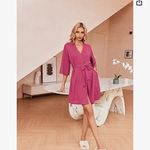 New Waffle Hot Pink Robe Womens Soft Light Weight Knee Length Lounge Wear Pajama Size M Photo 2