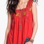 Free People  Embroidered Red Top size S Photo 0