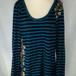 Johnny Was  JW Los Angeles Embroidered Floral Tunic Dress Blue Striped XL Boho Photo 0