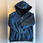 VINTAGE BASIC EDITIONS 90s Denim Zip Up Hoodie Jacket 100% Cotton Size Small Blue Photo 2