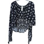 Free People Linen Blend Dazed Swing Crop Top Black White Geo Print, Size Large Photo 11