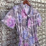 Vintage 80s Nancy II purple floral pussybow shirt dress 12 Size L Photo 5