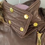 Moda International Brown Leather Jacket with Fur Trim Photo 5