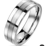 Double‎ Lined and Brushed Center Two Tone Stainless Steel Ring Size 5 Silver Photo 0