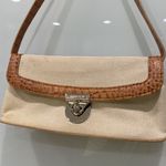 Antonio Melani Beige Canvas Brown Crocodile Print Leather Shoulder Y2K Bag Purse Photo 2