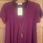 Pinc Blue and Red Cap Sleeve Tunic with Stylish Attached Necklace Size L Photo 1