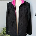 Lauren Ralph Lauren Mixed Media Black Jacket Pink Collar Quilted Front Knit Back Size XL Photo 3