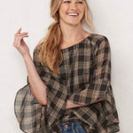 LC Lauren Conrad Plaid Bell Sleeve Tunic Top XL Brown Tan Photo 0