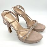 Nine West  Suede Women's Nude Stilettos Rhinestone Strap High Heels Photo 3