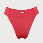 BERLOOK Red Ribbed High Cut Wide Waistband Bikini Bottom ONLY 07 Size L Photo 6