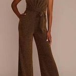 David's Bridal DB Studio Metallic Tie-Waist Jumpsuit with Crisscross Back Copper Size 8 Photo 0
