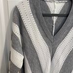 Long Sleeve V Neck Chevron Sweater Gray/White Rib Trim Plus 2X Gray Photo 1