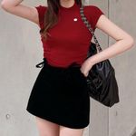 ZARA Black velvet mini Aline skort with bow tie details and heart patch Photo 2
