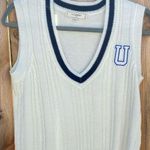 No Comment White Cable Knit Sweater Vest with Navy Trim  size medium Photo 0