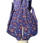 Forever 21 Blue Floral Flowy Long Sleeve Gold Buttoned Boho Mini Dress in Medium Photo 6