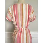 Lush Clothing Lush Pink Striped Linen Button Front Tie Cut Out Midi Dress Photo 5