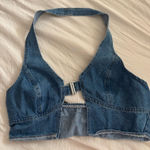 Denim Buckle Halter Blue Size M Photo 0