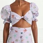 Hill House  Isabella Puff Sleeve Crop Top w/Front Tie & Smocking - Sea Creatures Photo 1