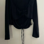 ZARA  Black Ruched Tie-Front Long Sleeve Crop Top | Adjustable Drawstring | Size Photo 0