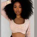 NWT Offline by Aerie Beige Real Cropped Long Sleeve Bra Top Paisley Print, Size Tan Size L Photo 0