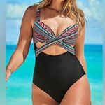 Swimsuits for All One Piece Swimsuit Cutouts Southwest Print 20 2X Black Size undefined Photo 0
