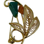 Vintage brooch with Tourmaline & agate floral design. Gold Photo 0