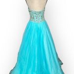 Terani Couture Formal Gown Women's Med Blue Embellished Strapless A-Line Maxi Photo 2