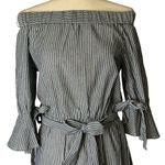 Grifflin Paris Gray White Striped Off Shoulder Dress Size Medium 100% Rayon Photo 3