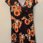 Haute Edition Black Sunflower Pattern Wrap Top Short Sleeve Dress Women’s 1X Photo 0