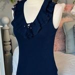 CHAPS Navy Blue Top Womens Small Ruffle Collar Cotton Solid Sleeveless Tank Photo 0