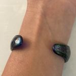 Womens Acrylic Cuff Bracelet Cobalt Blue Multicolor Sparkle 8” Photo 2